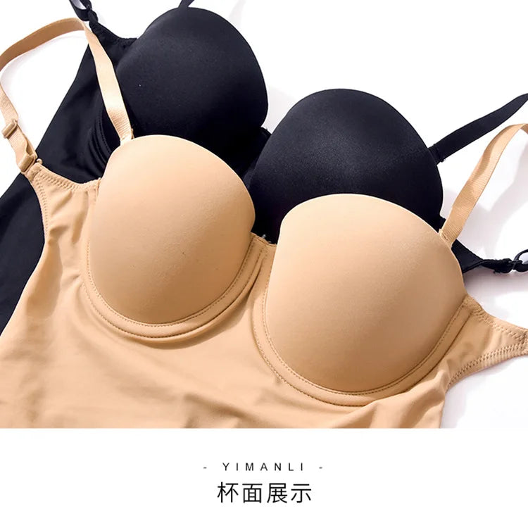 Backless Invisible Push Up Underwear Sexy Full Body Shaper Women Convertible U-shaped Bra Thong Shapewear Slimming Bodysuit