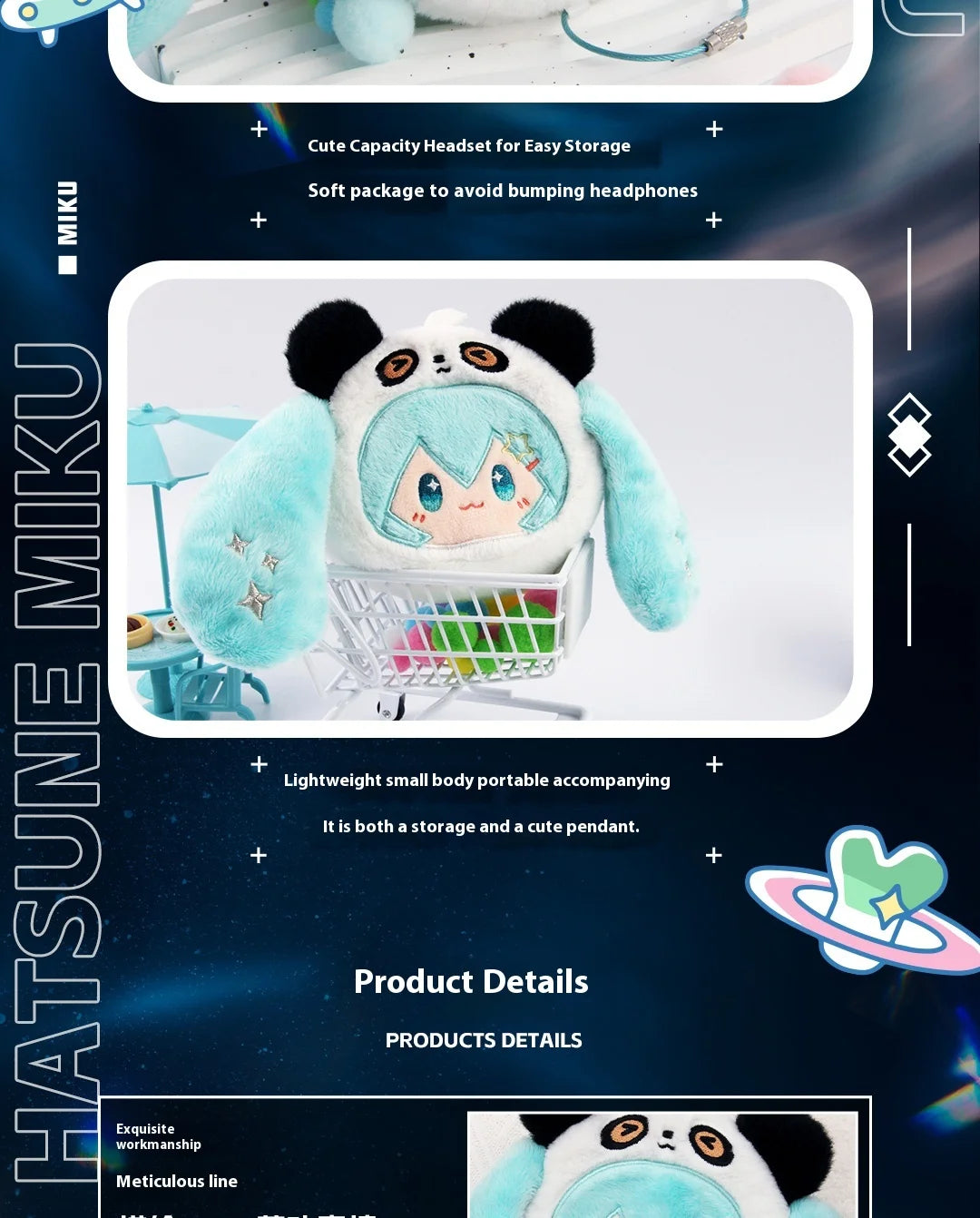 2024 New Genuine Vocaloid Hatsune Miku 2d Cute Sleep Doll panda Headphone Bag Kawaii Two-Dimensional Girls Birthday Gift