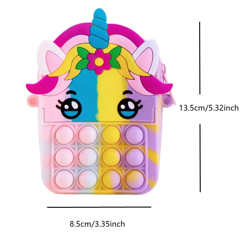 1pc Pop Purse Silicone Sensory Push Pop Bubble Bag Crossbody Bag Antistress Toys Cartoon Unicorn Handbag Coin Pouch For Kids