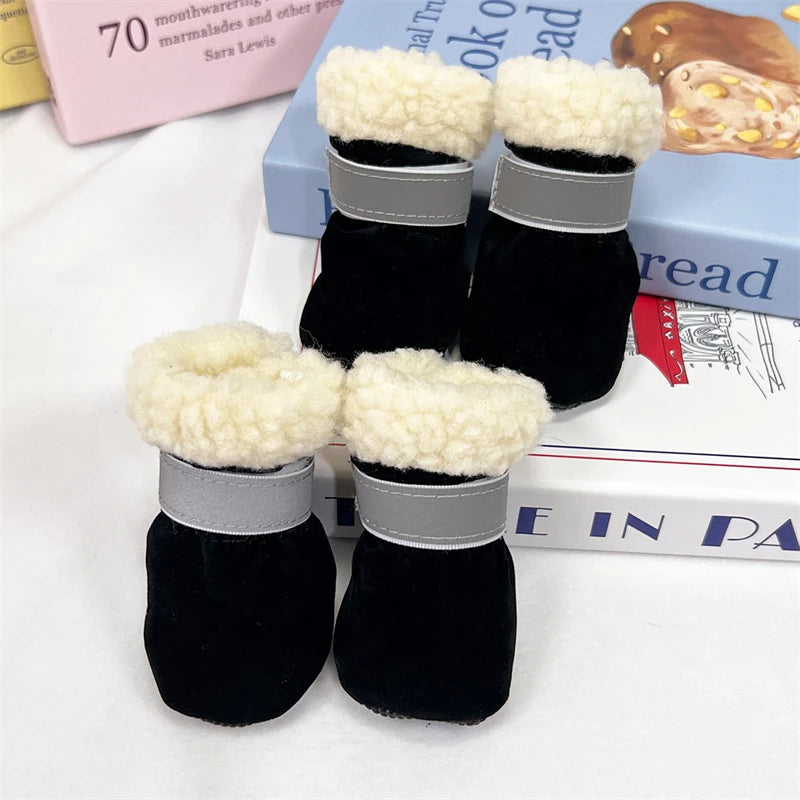 4Pcs/Lot Winter Thick Warm Dog Shoes Soft Plush Non-slip Waterproof Snow Boot Puppy Outdoor Walking Shoes Pet Accessories