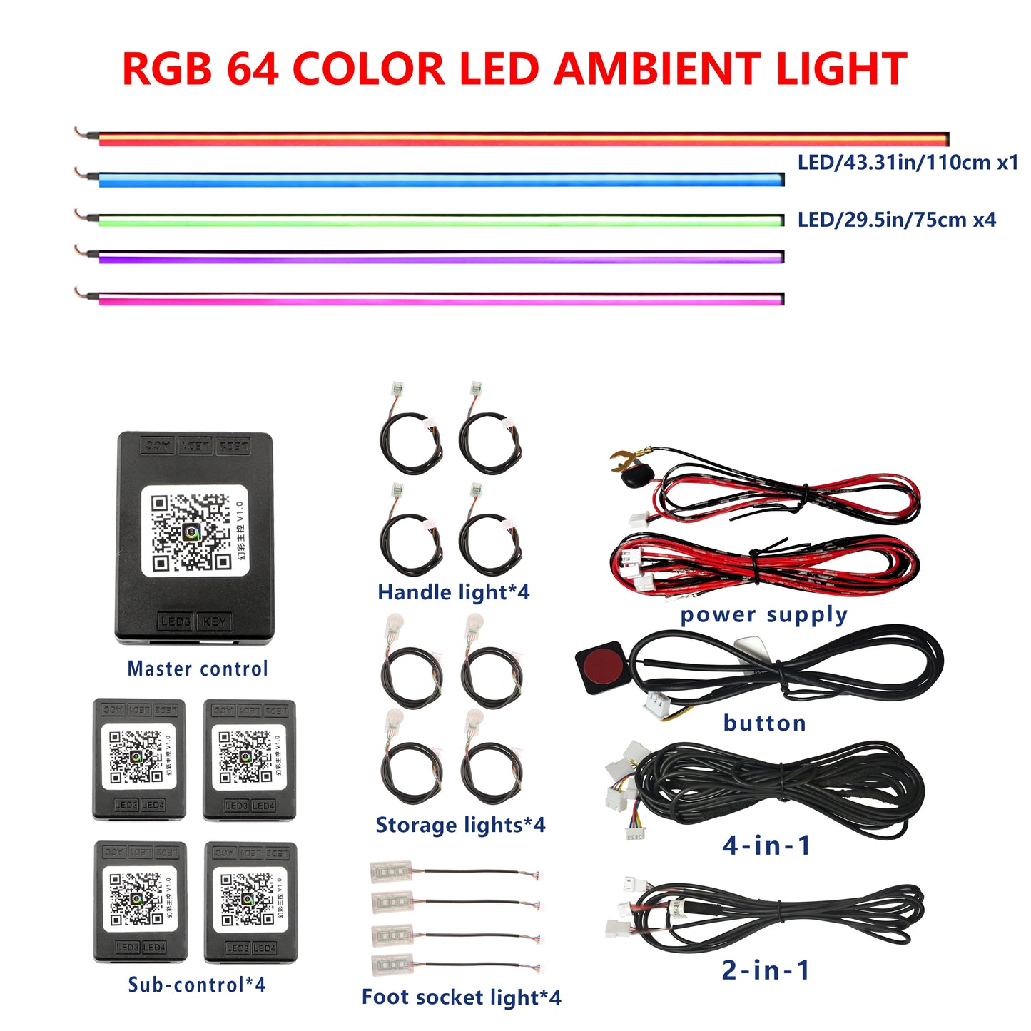 18/22 inch 213 64 Color Led Door Light Interior Rainbow Dashboard Acrylic Strip Rgb Kit Streamer Symphony Car Ambient Lighting