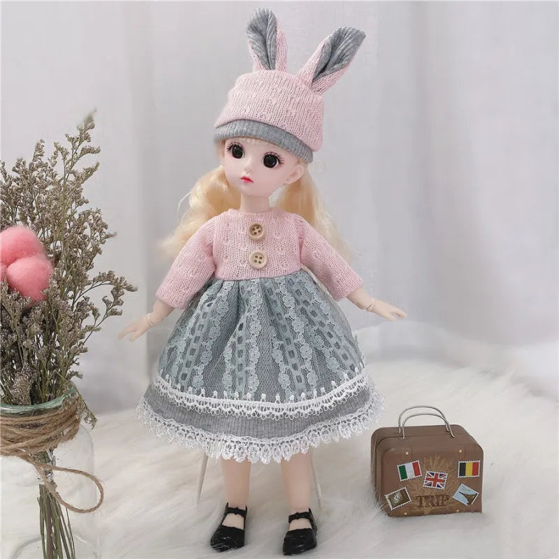 30cm Bjd Doll 12 Moveable Joints 1/6 Girl's Dress 3D Brown Eyes Toy with Clothes Shoes Kids Toys for Girl Children Gift