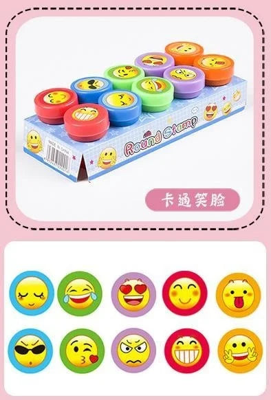 10pcs Assorted Stamps for Kids Self-ink Stamps Children Toy Stamps Smiley Face Seal Scrapbooking DIY Painting Photo Album Decor