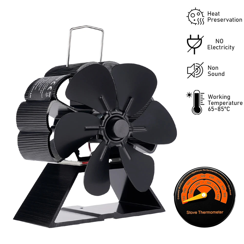 6 Blades Mini Fireplace Fan Heat Powered Stove Fan Wood Log Burner Eco Quiet Energy Saving Heater Home Efficient Heat Distribute