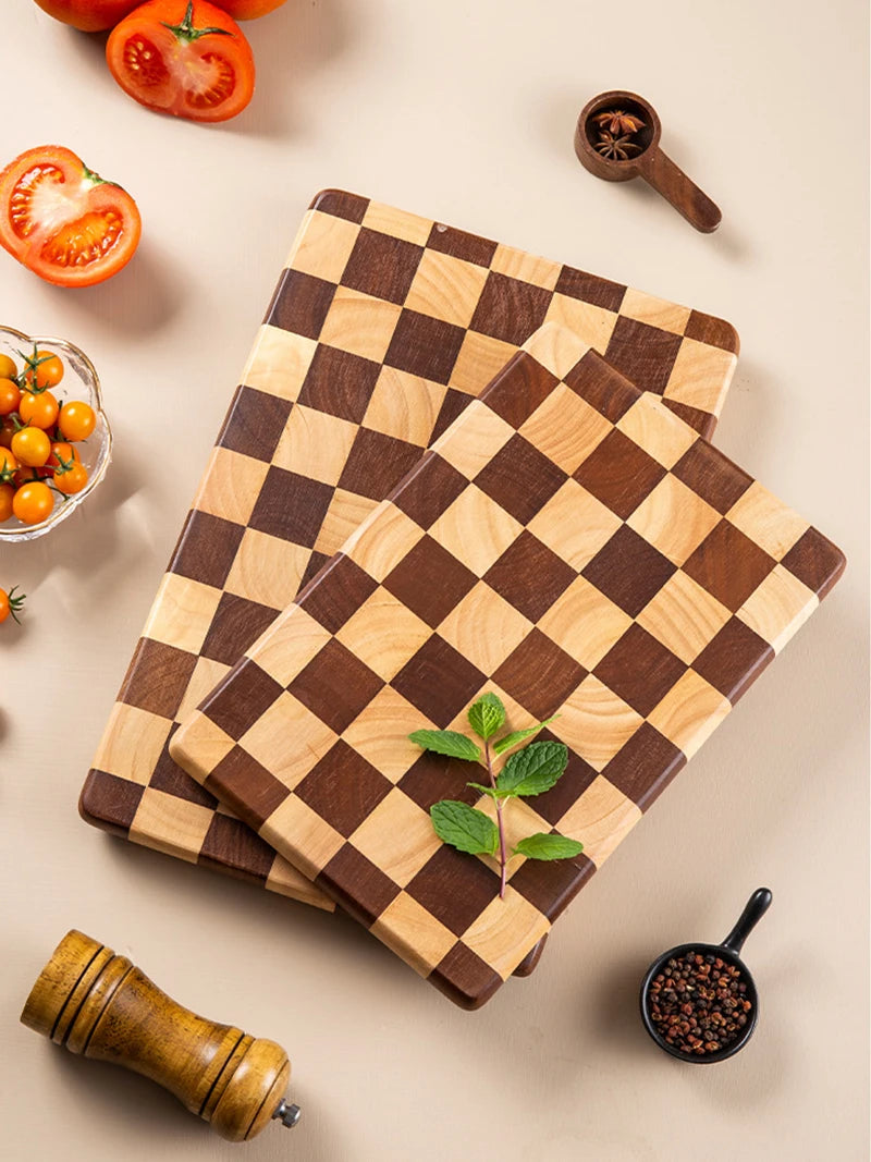 Acacia Wood Kitchen Board,Natural Splicing checkerboard texture chopping board,Solid Wood kitchen Board Non-slip Knife Board