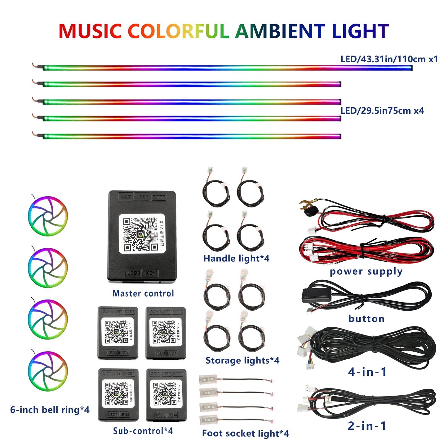 18/22 inch 213 64 Color Led Door Light Interior Rainbow Dashboard Acrylic Strip Rgb Kit Streamer Symphony Car Ambient Lighting