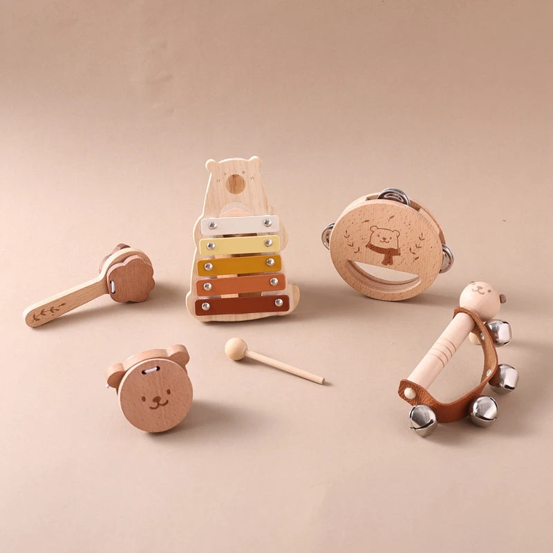 5pc Set Montessori Toys Baby Music Toys Musical Instrument Wooden Educational Toys Baby 0 3 Years Toys Bear Xylophone toys Gifts