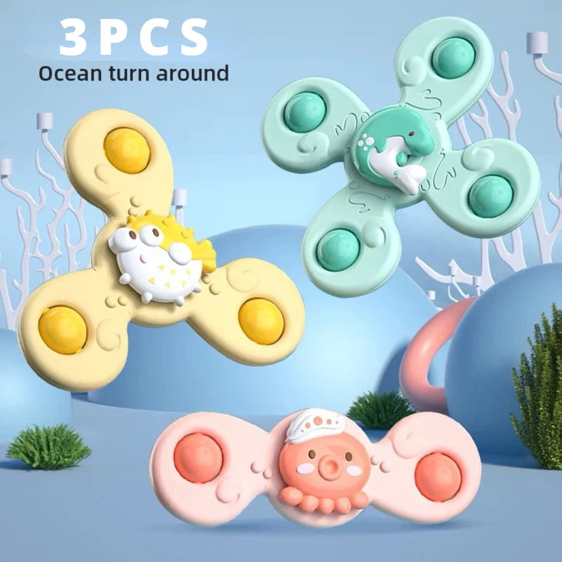 3Pcs/Set Baby Bath Toys Funny Bathing Sucker Spinner Suction Cup Cartoon Rattles Fidget Educational Toys For Children Boys Gift