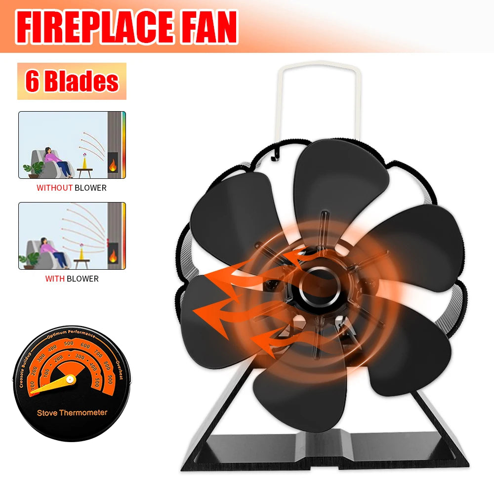 6 Blades Mini Fireplace Fan Heat Powered Stove Fan Wood Log Burner Eco Quiet Energy Saving Heater Home Efficient Heat Distribute