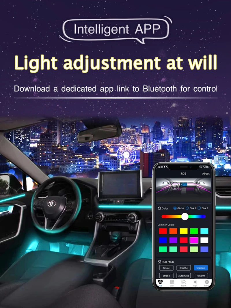 18/22 inch 213 64 Color Led Door Light Interior Rainbow Dashboard Acrylic Strip Rgb Kit Streamer Symphony Car Ambient Lighting