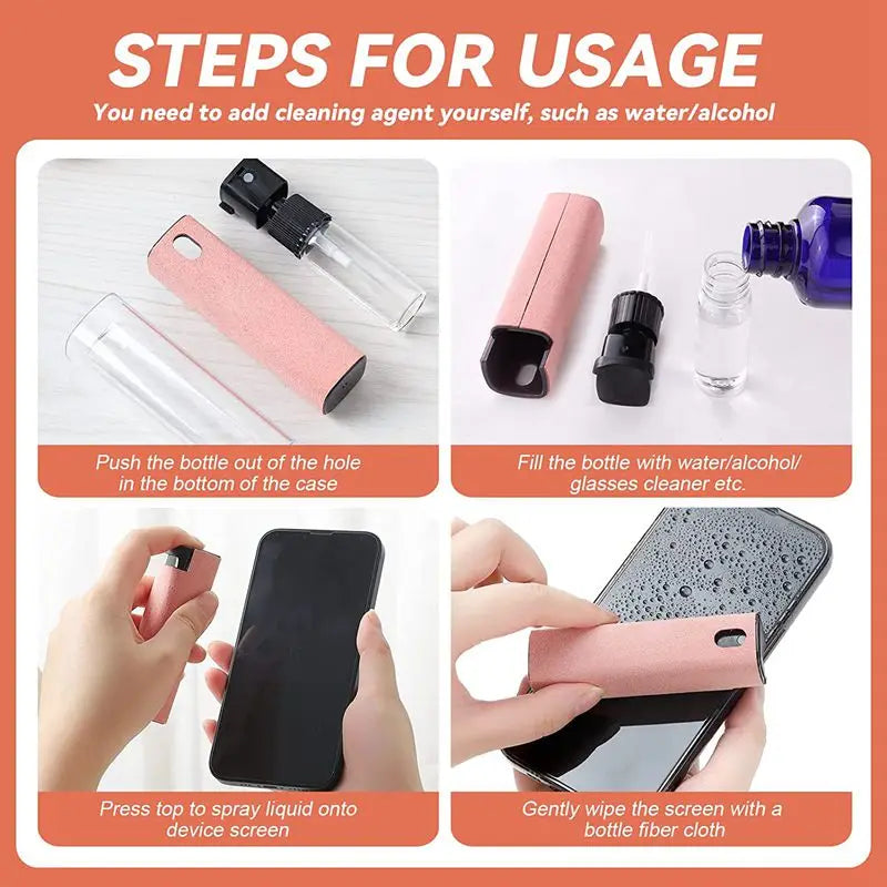 2in1 Microfiber Screen Cleaner Spray Bottle Set Mobile Phone Ipad Computer Microfiber Cloth Wipe Iphone Cleaning Glasses Wipes