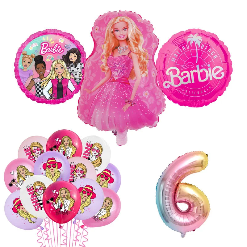 Barbie Birthday Party Supplies Pink Girl Disposable Tableware Banner Cupcake Topper Background Princess Balloons Gift Bag