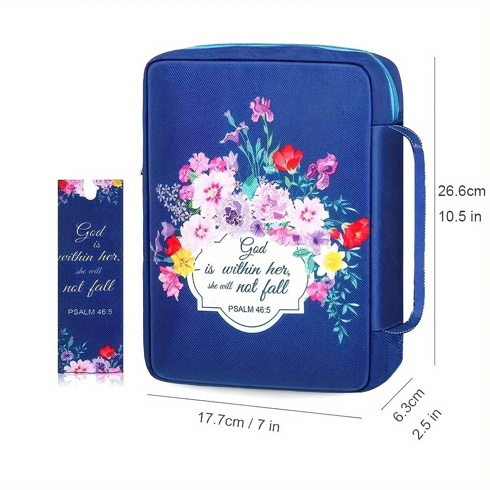 Bible Cover Case Floral Bible Cover Bag for Women, Stylish Functional Portable Bible Carrying Case Pockets Zipper Study