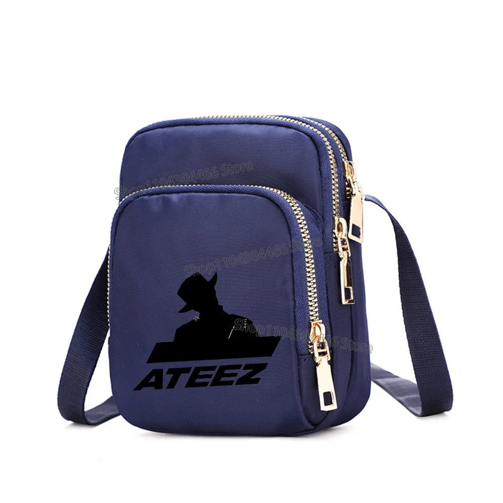 Ateez Merch Kpop Bag for Women Cell Phone Purse Crossbody Nylon Bags Shoulder Strap Handbag Female Teenagers Underarm Square Bag