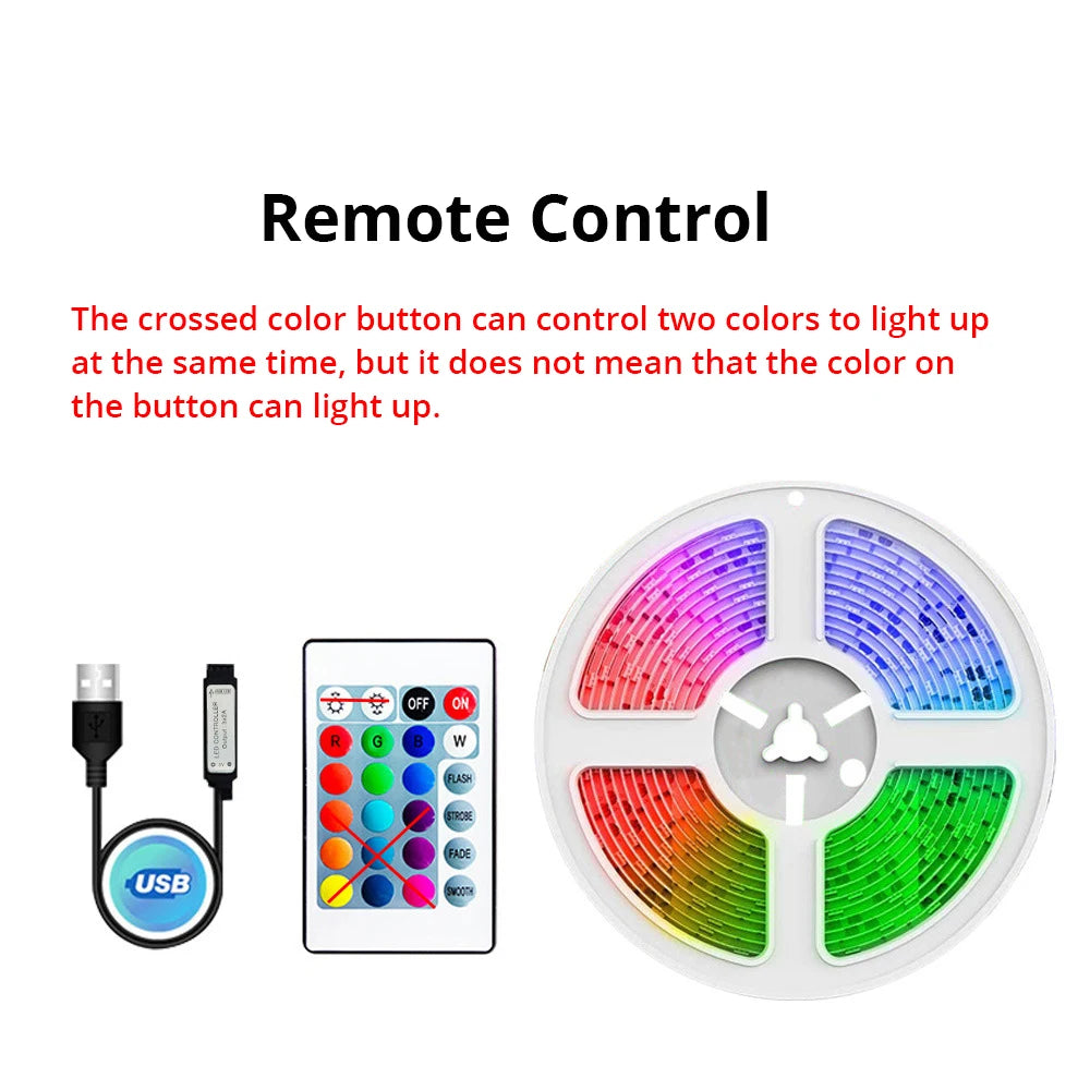 10M USB 2835 LED Strip Light RGB Remote Control Lights Flexible Lamp Tape Ribbon TV Desktop Screen Back Light Diode Tape