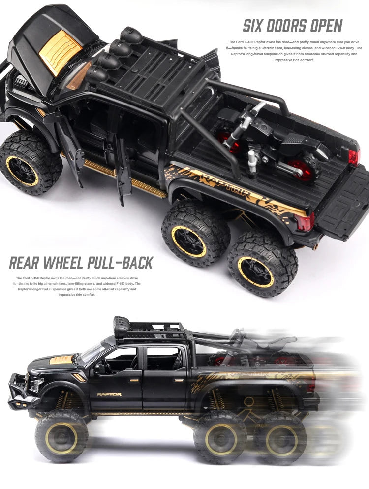 1:24 Pickup Trucks for Boys F150 Raptor Diecast Metal Model Car with Sound and Light for Kids Age 3 Year and up Blue