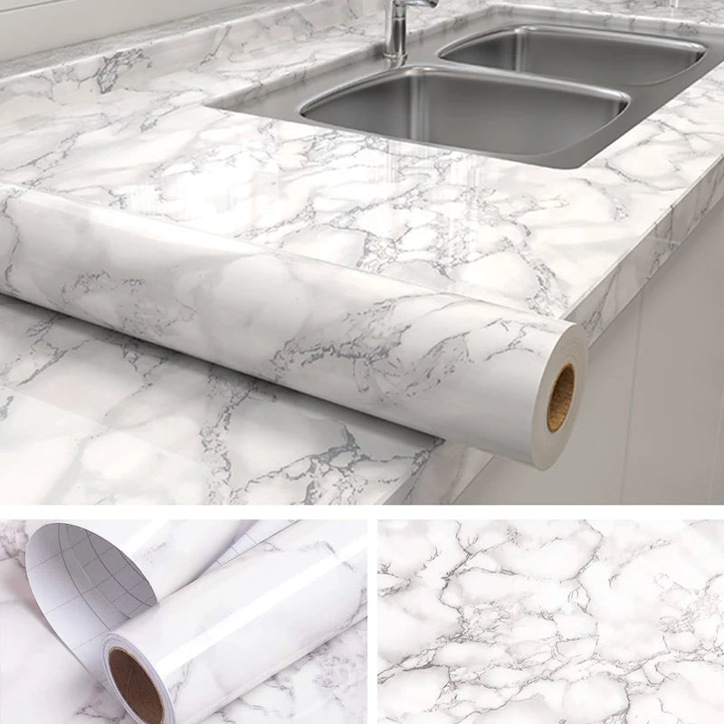 40cm Width Marble Self Adhesive Wallpaper Vinyl Wall Stickers Waterproof Contact Paper For Kitchen Decorative Film Home Decor