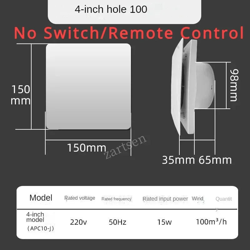 4/6 Inch High Speed Exhaust Fan Toilet Kitchen Bathroom Hanging Wall Window Ventilator Extractor with Remote Control