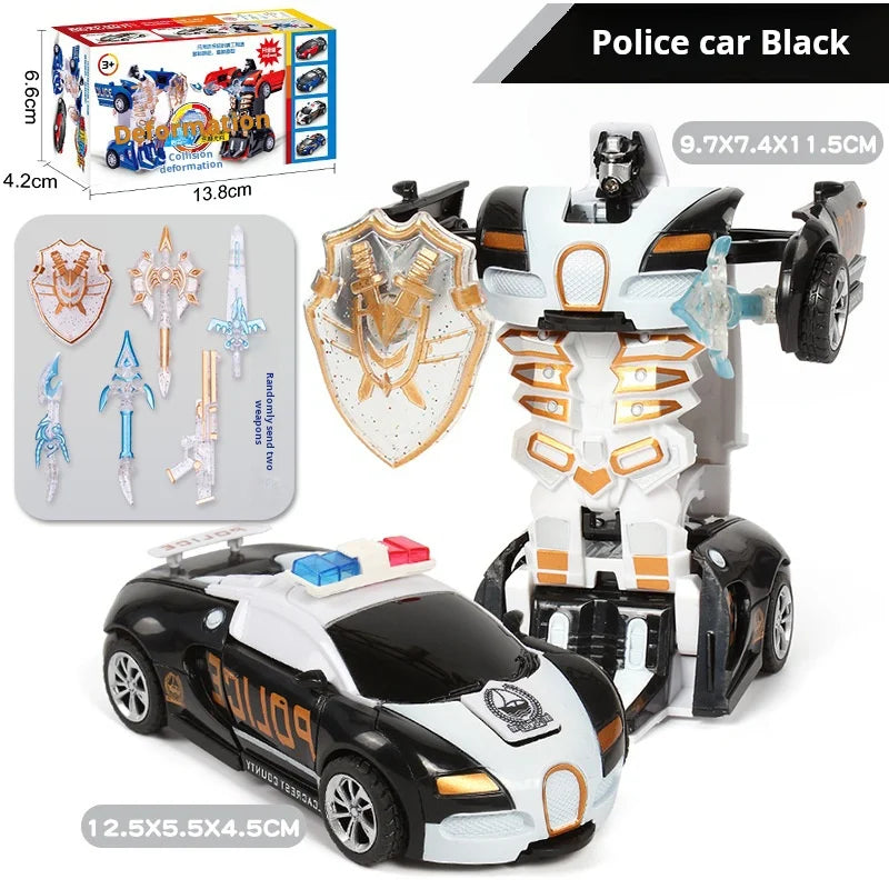 Blue Children's Collision Deformation Police Car Toy Boy Inertia Impact One-Button Deformation Car