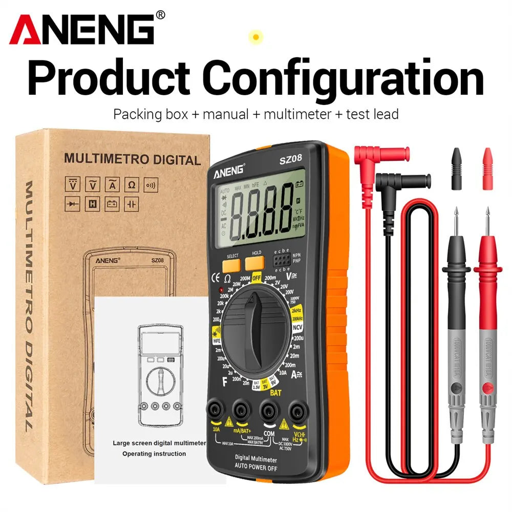 ANENG SZ08 Digital Ultra-thin Multimeter Storage Professional Meter Auto Voltmeter AC DC 220V Resistance Handhold Testers