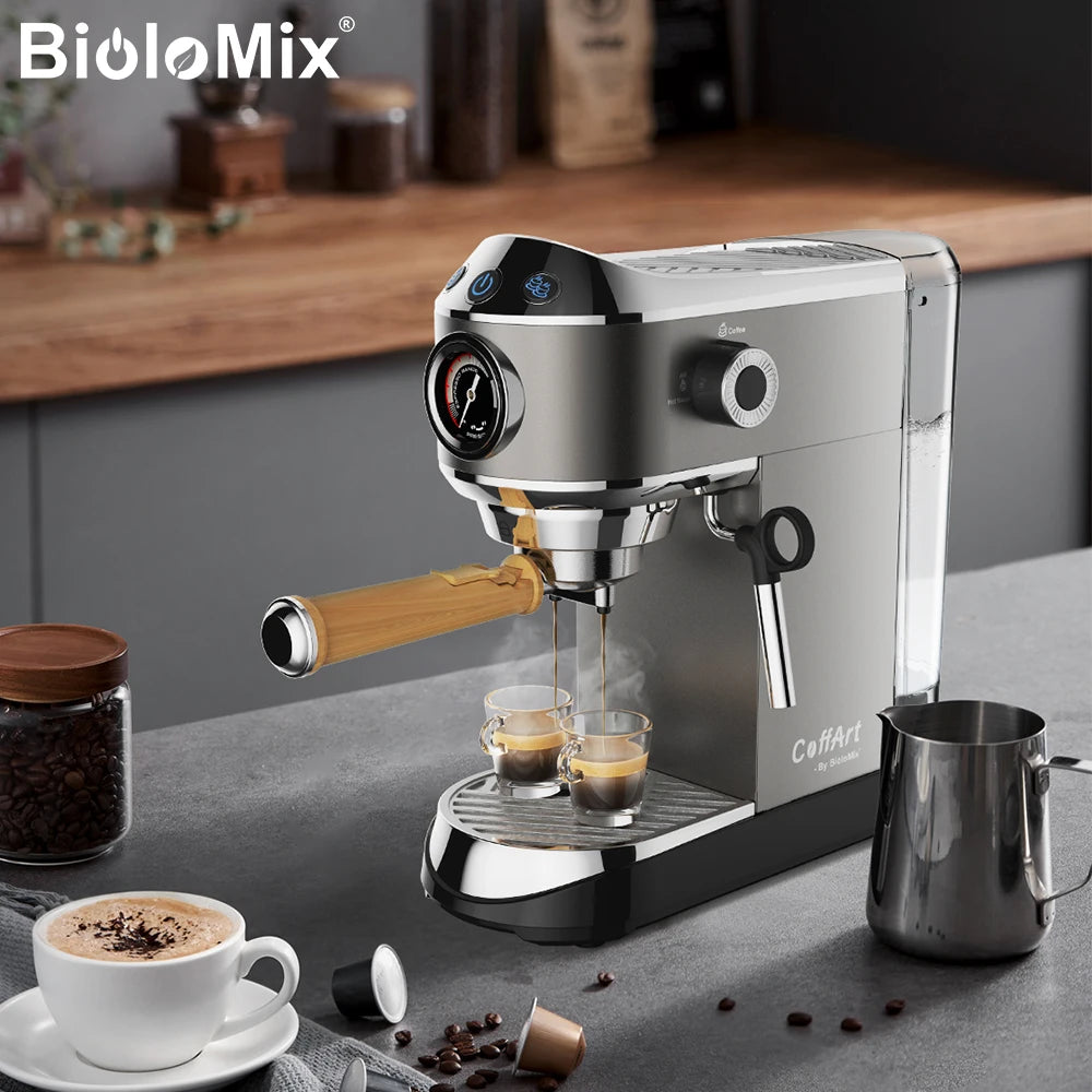 BioloMix 20 Bar Semi Automatic Coffee Machine, with Milk Steam Frother Wand,for Espresso,Cappuccino,Latte and Mocha