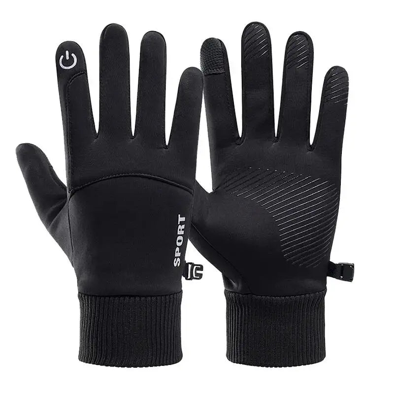 Black Winter Warm Full Fingers Waterproof Cycling Outdoor Sports Running Motorcycle Ski Touch Screen Fleece Gloves