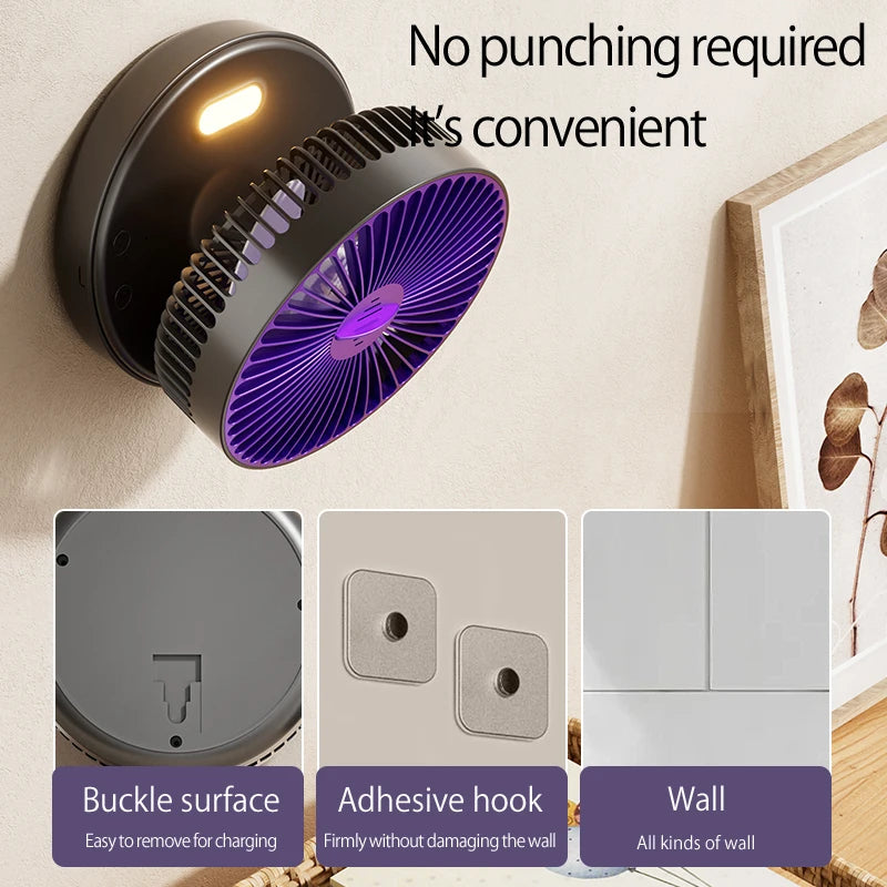 2024 New 5000mAh Rechargeable Table Fan Portable Air Conditioner Wall Mounted Fan 90° Folding Fan 4 Gears with Warm Night Light