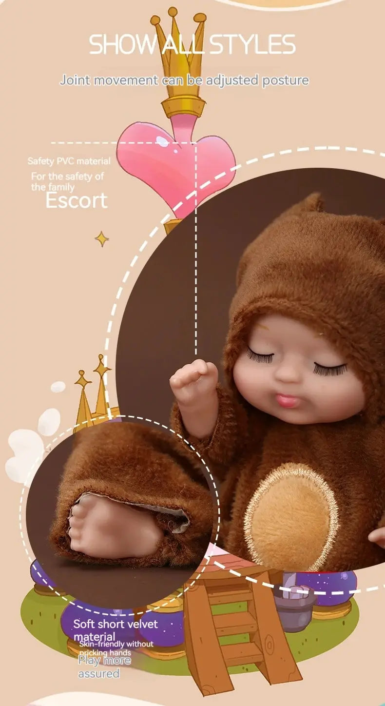 2Pcs Simulation Princess Dolls Toy Mini Cute Sleeping Baby Series Doll Cartoon Animal Toy For Kids Kawaii Dolls Girl's Gift