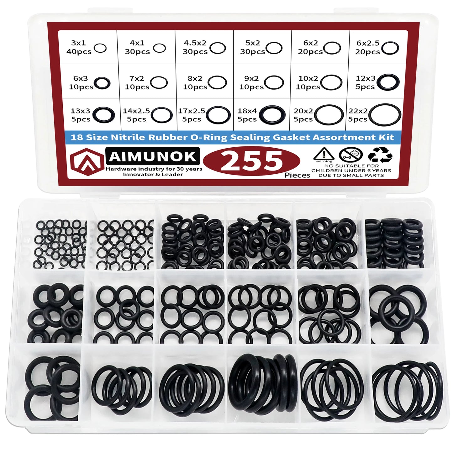 255pcs Rubber O Rings Kit, 18 Size Metric NBR Washer Gasket Sealing Assortment Kit, for Plumbing Faucet, Automotive, Air Or Gas