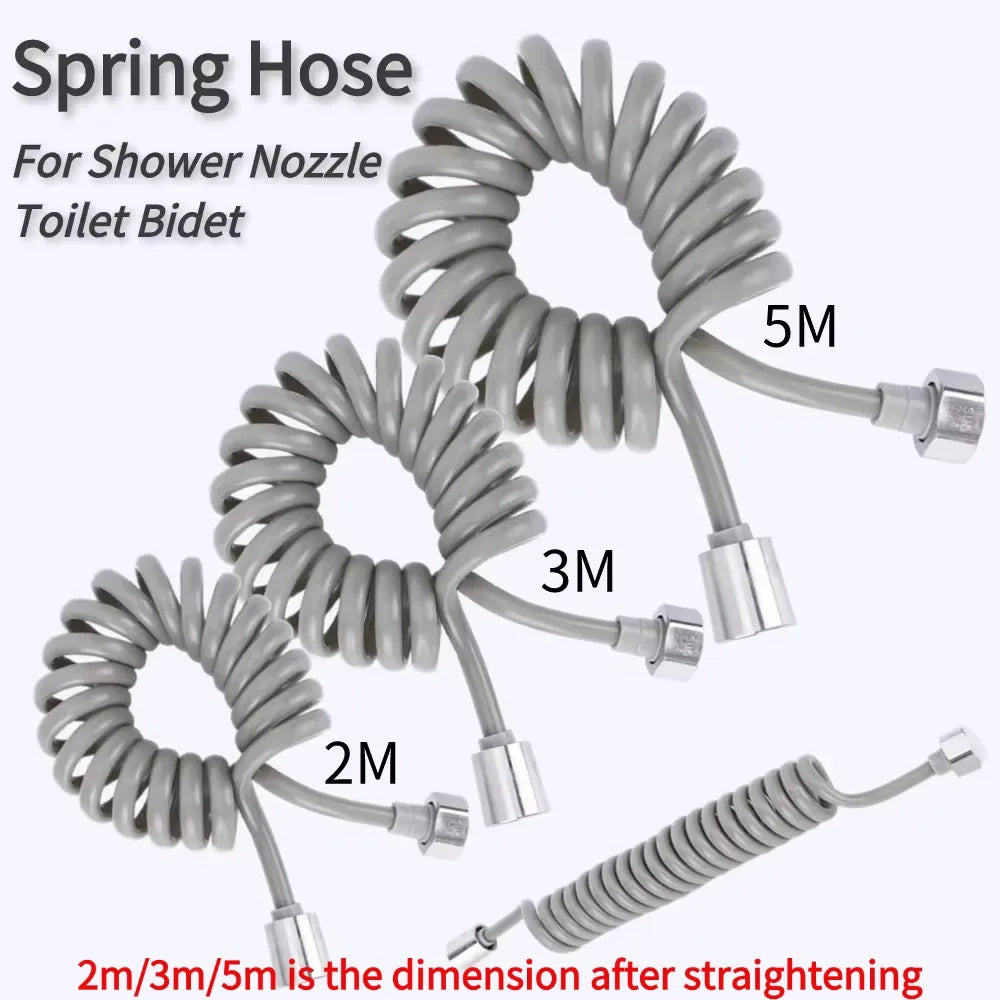 2/3/5M Flexible Shower Hose Universal Spring Extension Hand Sprayer Pipe Connector Spring Tube Bathroom Toilet Bidet Accessories