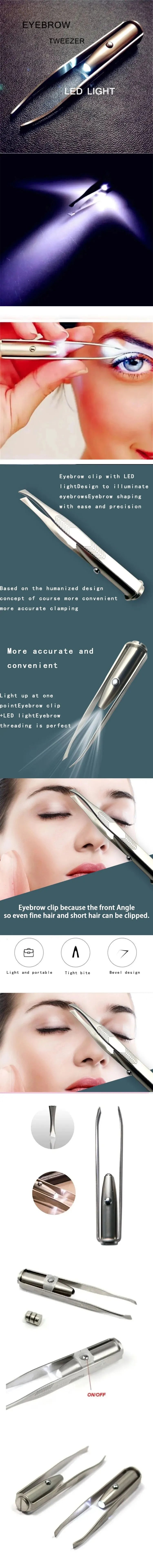 1pc Portable Stainless Steel Smart Design Eyebrow Hair Remove Tweezer With LED Light Makeup Tool