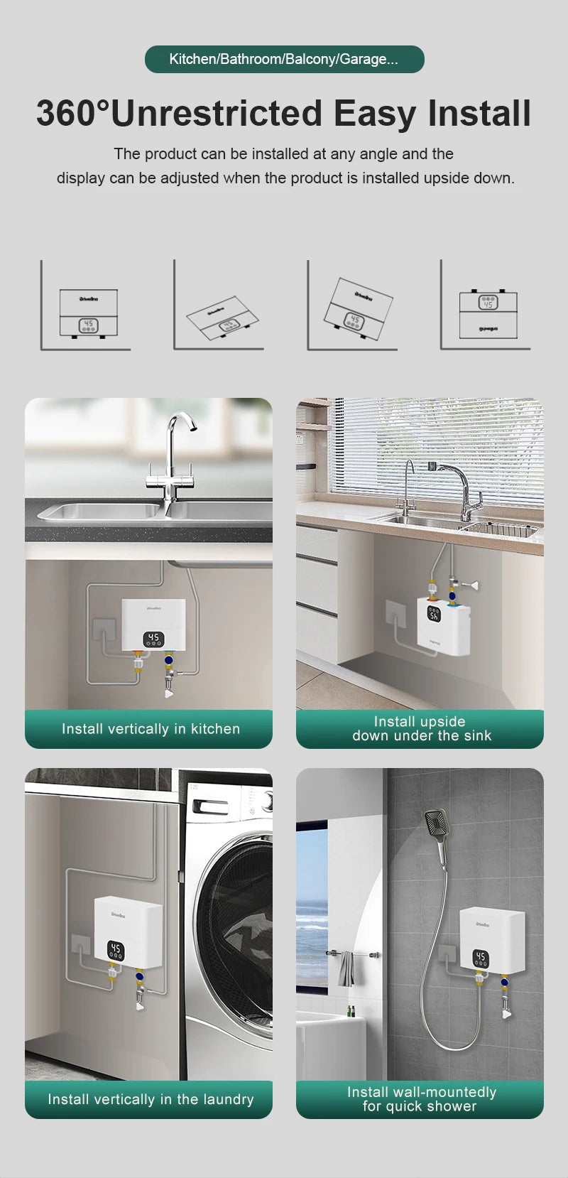 Briwellna Mini Tankless Electric Water Heater 110V/220V Under Sink Instant Hot Water Oversink Instantaneous Water Heater