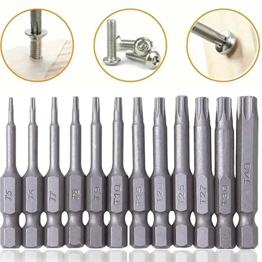 12pcs Torx Screwdriver Bit Set, Magnetic 1/4" Hex Shank,Tamper-Resistant Star Drill Bit Set, 2" Long Bit T5-T40(50mm)