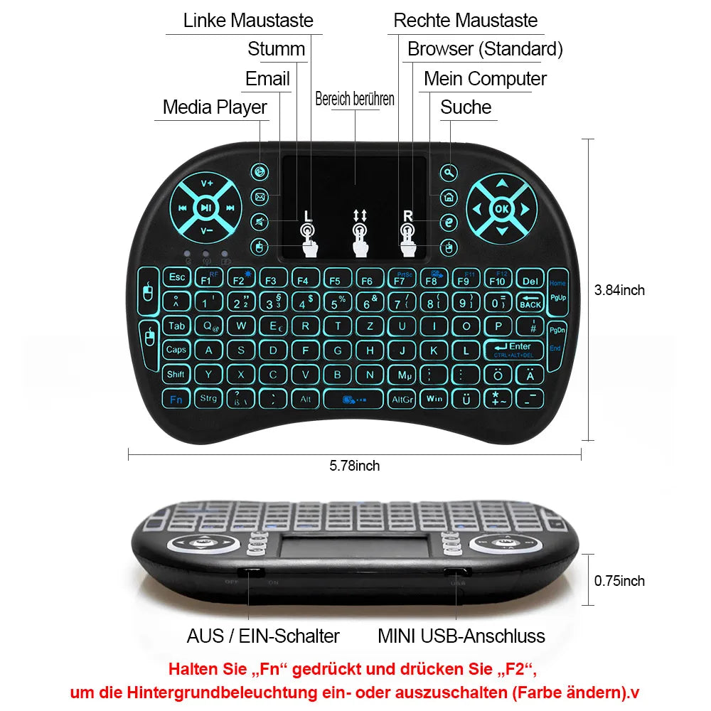 2.4G Air Mouse with Touchpad Keyboard i8 Arabic French Spanish Russian Backlit Mini Wireless Keyboard for PC Android TV Box