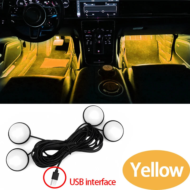 Car Foot Ambient Light Car Foot Lamp LED Foot Light Car Interior Atmosphere Backlight Mood Foot Light 4 In 1 RGB Decorative Lamp