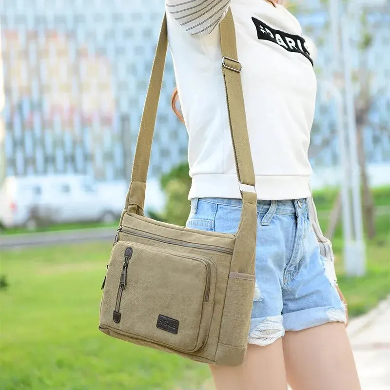 Canvas Shoulder Bag Bottle Men Women Casual Simple Fashion Retro Crossbody Cross Square Multi Layered