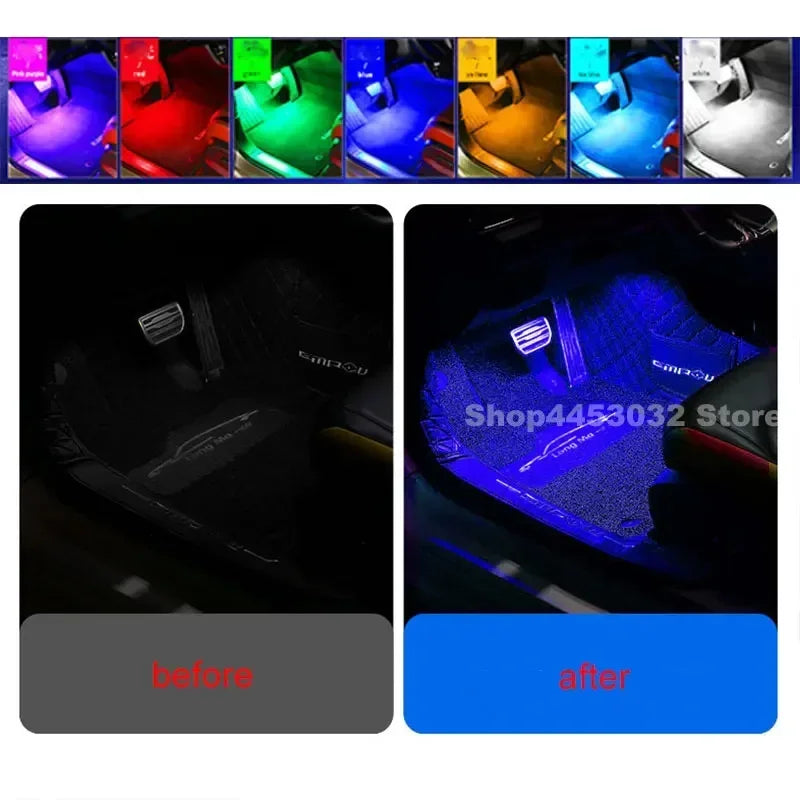 Car Foot Ambient Light RGB Led Lamp Usb For Chevrolet Avalanche 1500 Camaro Cruze Cobalt Wireless Remote APP Control Accessories