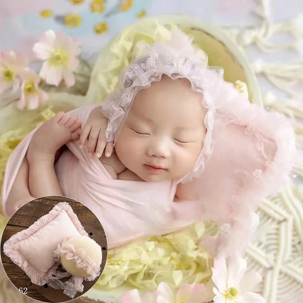 0-1 Month Newborn Baby Photography Props Lace Pillow Hats 2pcs/Set Baby Girl Boy Posing Props Newborn Picture Props Accessories