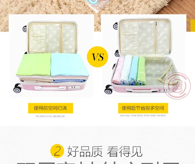 2023 Roll-Up Compression Vacuum Clothes Storage Bags Space Saver Foldable Travel Luggage Seal Pouch Home Package Packing Cube