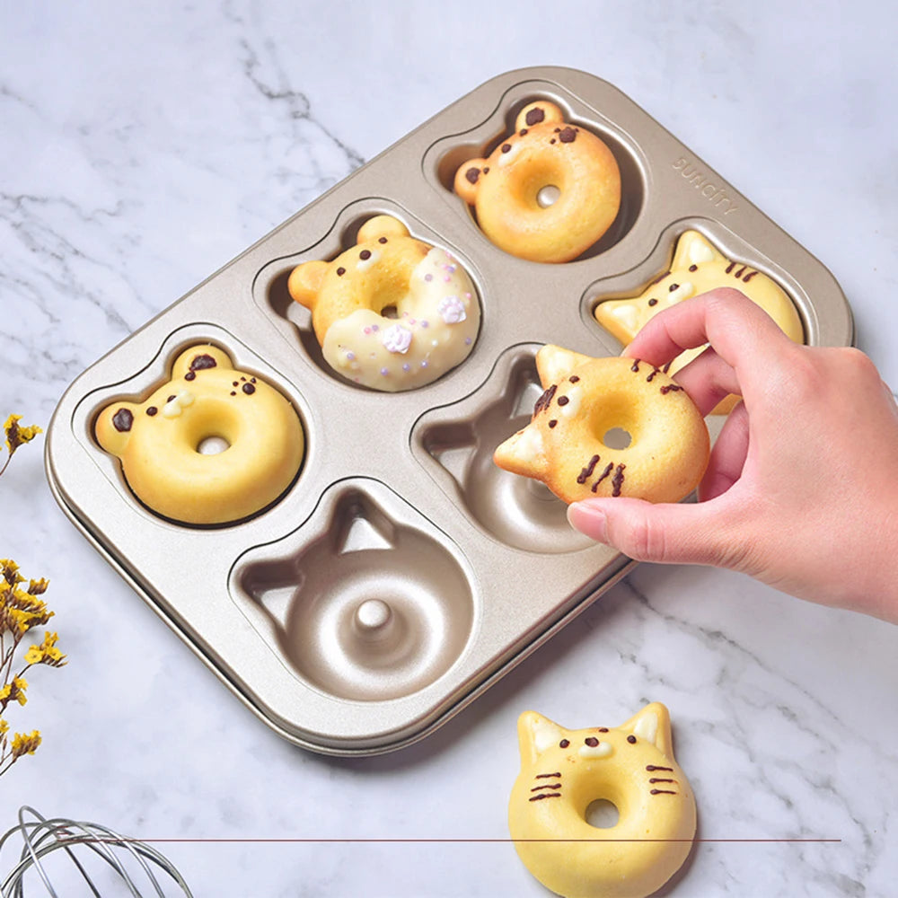 6 Holes Nonstick Cake Donuts Baking Mold 3d Cat Bear Cupcake Brownie Pastry Baking Tray Kitchen Dessert Bread Bakeware Tools