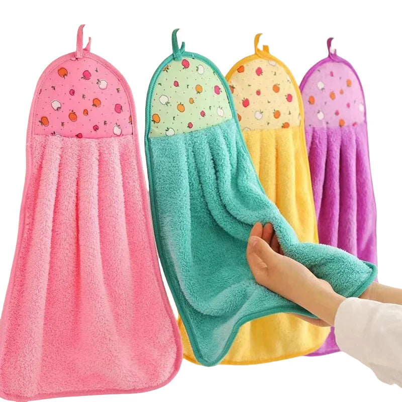 4pcs Coral Velvet Bathroom Supplies, Soft Hand Towel, Absorbent Cloth Dishcloths, Hanging Cloth, Kitchen Accessories