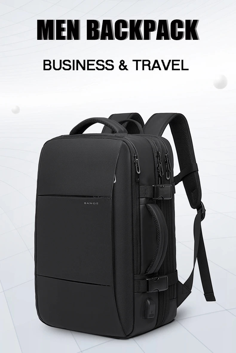 BANGE Travel Backpack Men Business Backpack School Expandable USB Bag Large Capacity 17.3 Laptop Waterproof Fashion Backpack