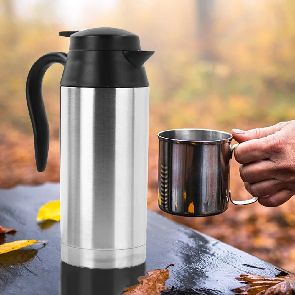 750ML Car Electric Heating Cup Kettle 12/24V Stainless Steel Water Heater Bottle for Tea Coffee Drinking Travel Truck Motorcycle