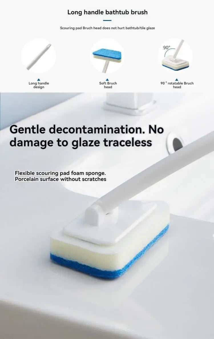 1set, Long Handle Multi-functional Bathroom Wall and Floor CleaningSponge -Removable Brush for Bathtubs, Ceramic Tiles, and Hous