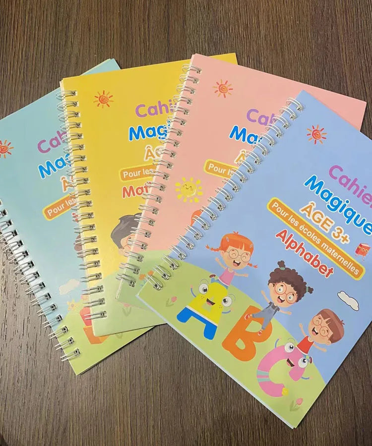 4 Books + Pen Magic Copy Book Free Wiping Children's kids Writing Sticker Practice English Copybook For Calligraphy Montessori