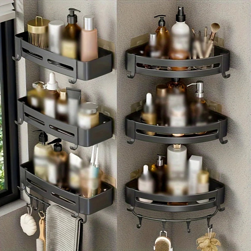 Bathroom, Space Aluminum Storage Rack, Non Perforated Bathroom Wall Hanging Corner Storage Rack, Gun Gray Triangular Basket