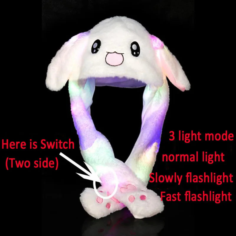 Bunny Ear Move Glowing Hat Pikachu Anime Rabbit Led Light Jumping Funny Plush Ear Moving Cartoon Hat for Kids Cosplay Party Cap