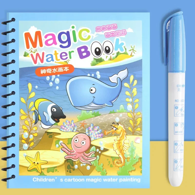 Children Early Education Toys Magical Book with Pen Water  Reusable Coloring Book Magic Drawing Book Drawing Montessori Toys Gif