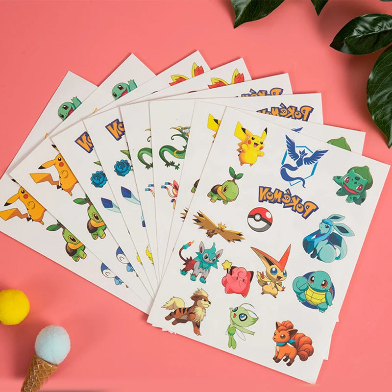 3PCS Pokemon Original Tattoo Stickers Waterproof Pikachu Sticker Funny Cartoon Kids Girls Christmas Birthday Gift Reward Toy