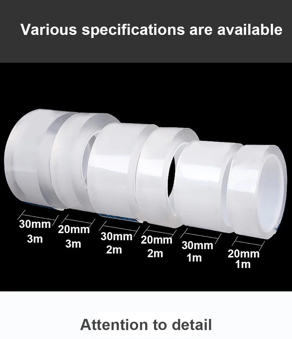 1-10M Nano Double Sided Tape Heavy Duty Transparent Adhesive Strips Strong Sticky Multipurpose Reusable Waterproof Mounting Tape